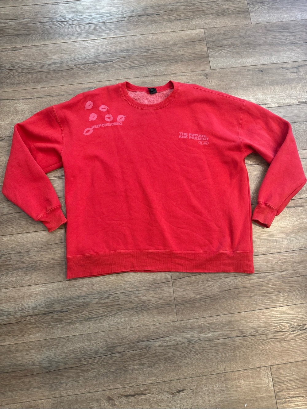 wild fable Red Crewneck Sweatshirt with Lip-Print Detail